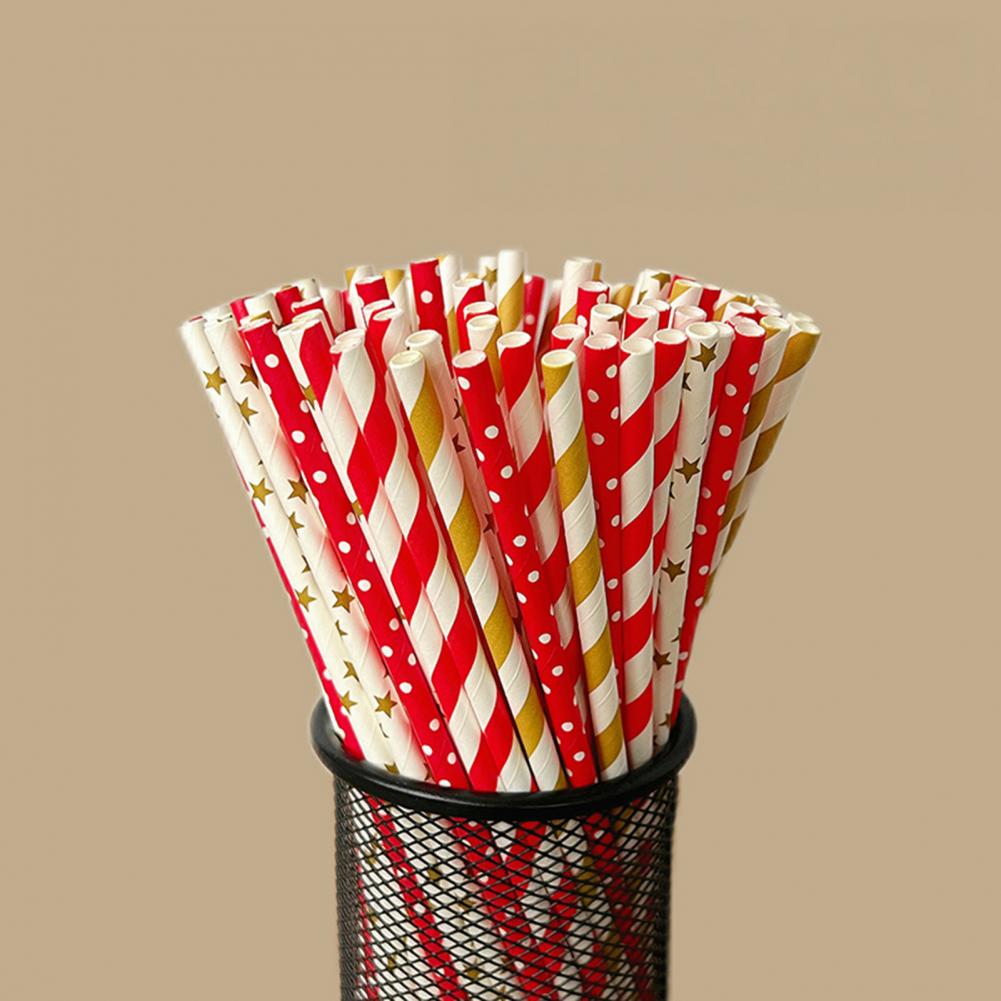 100Pcs Colorful Striped Print  – обзор и цена Paper Straw Color