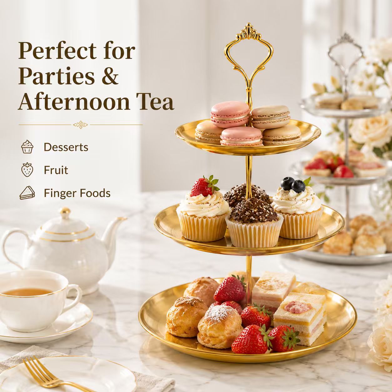 Luxury 3-Tier Gold Cake Stand  – обзор и цена Cupcake Stand Tier